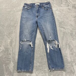 Abercrombie Fitch Ankle Straight Jeans Womens 27/4S (28x23) Blue Ultra High Rise
